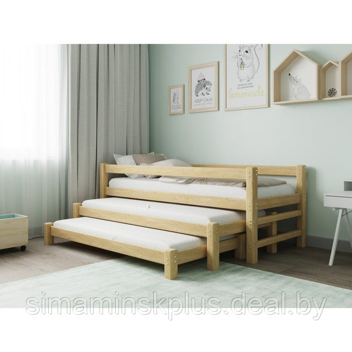Кровать «Виго» с выдвижным спальным местом 3 в 1, 70 × 190 см, массив сосны, без покрытия - фото 1 - id-p219616405
