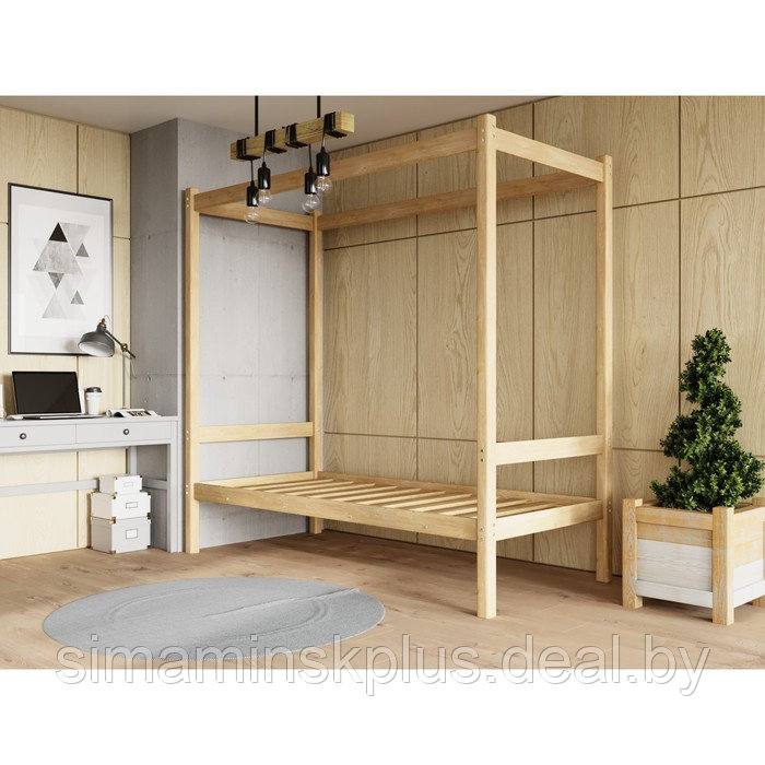 Односпальная кровать «Лео» с каркасом под балдахин, 90×190 см, массив сосны, без покрытия - фото 1 - id-p219617683