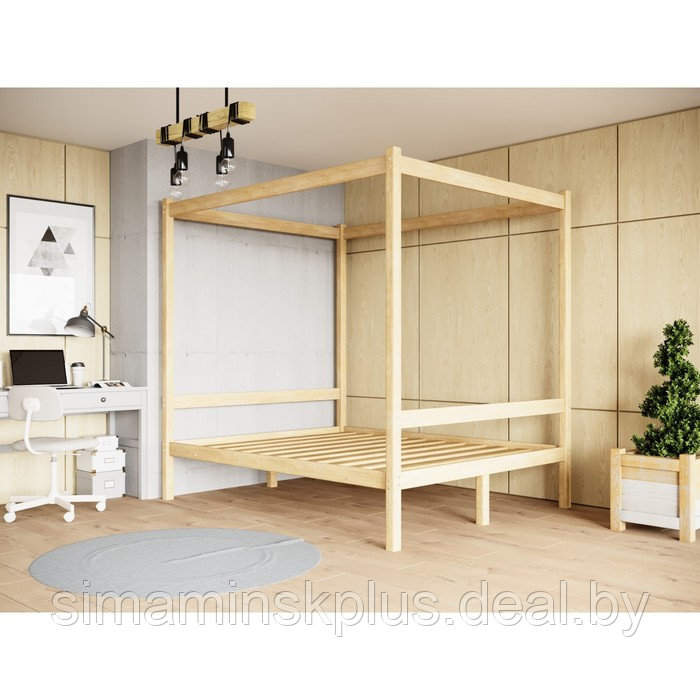 Двуспальная кровать «Лео» с каркасом под балдахин, 160×200 см, массив сосны, без покрытия - фото 1 - id-p219617695