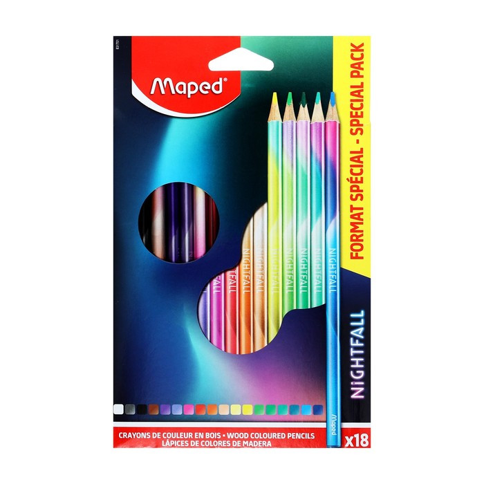 Карандаши 18 цветов Maped NIGHTFALL деревянные, декорированные, европодвес - фото 3 - id-p219617845