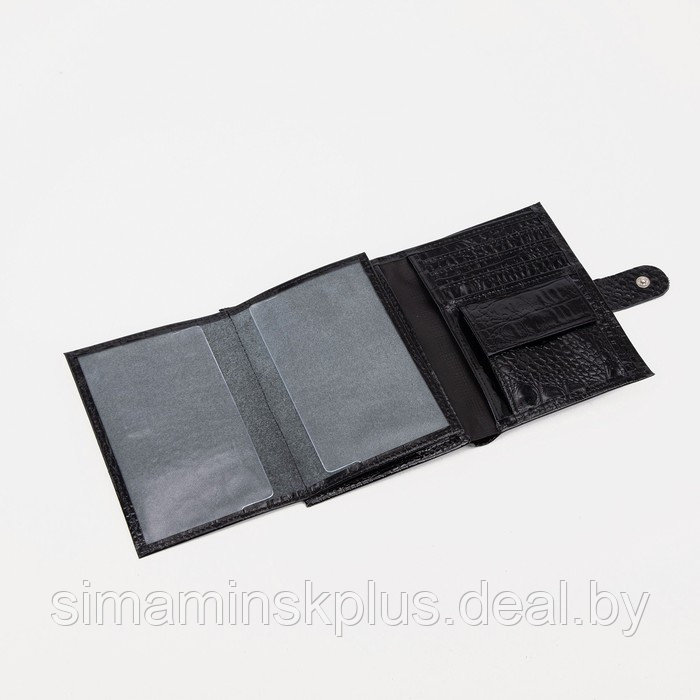Портмоне на кнопке для автодокументов и паспорта, цвет чёрный - фото 5 - id-p219617965