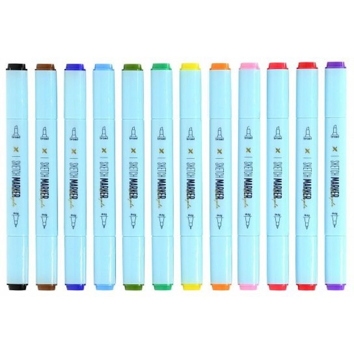 Набор маркеров художественных 12 цветов LOREX "SIMPLE BASE", двусторонние, наконечник: пулевидный (2.0 мм) и - фото 1 - id-p219617878