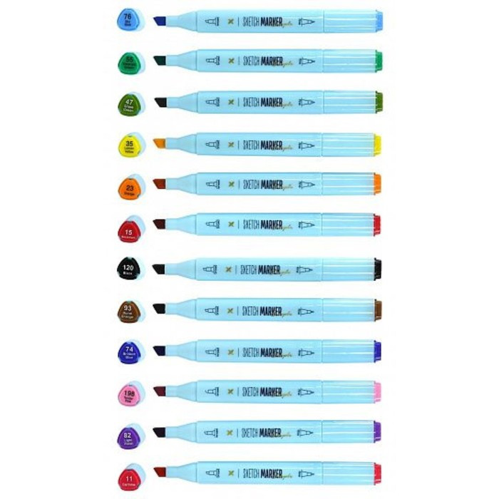 Набор маркеров художественных 12 цветов LOREX "SIMPLE BASE", двусторонние, наконечник: пулевидный (2.0 мм) и - фото 5 - id-p219617878