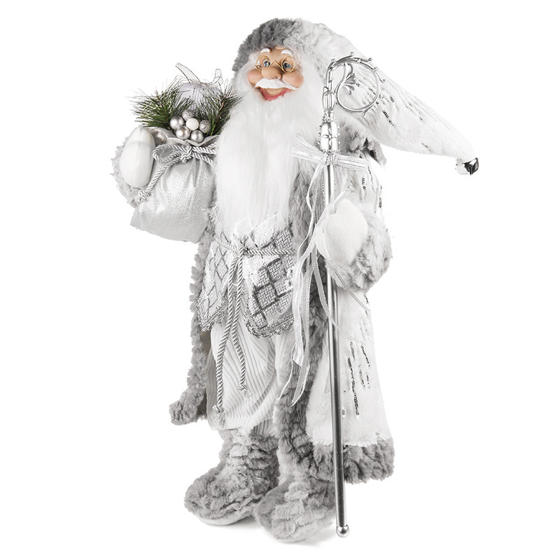 Дед Мороз в серебряной шубке с посохом и подарками, 60 см (21830-60) - фото 1 - id-p219585095