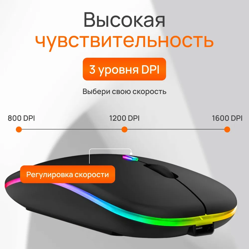 Беспроводная компьютерная мышь Wireless Mouse с LED подсветкой - фото 10 - id-p219627464