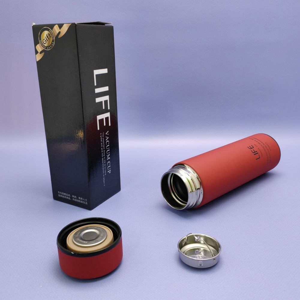 Термос - бутылка Life Vacuum Cup с ситечком / Матовый термос 500 мл. нержавеющая сталь Красный - фото 2 - id-p219627503