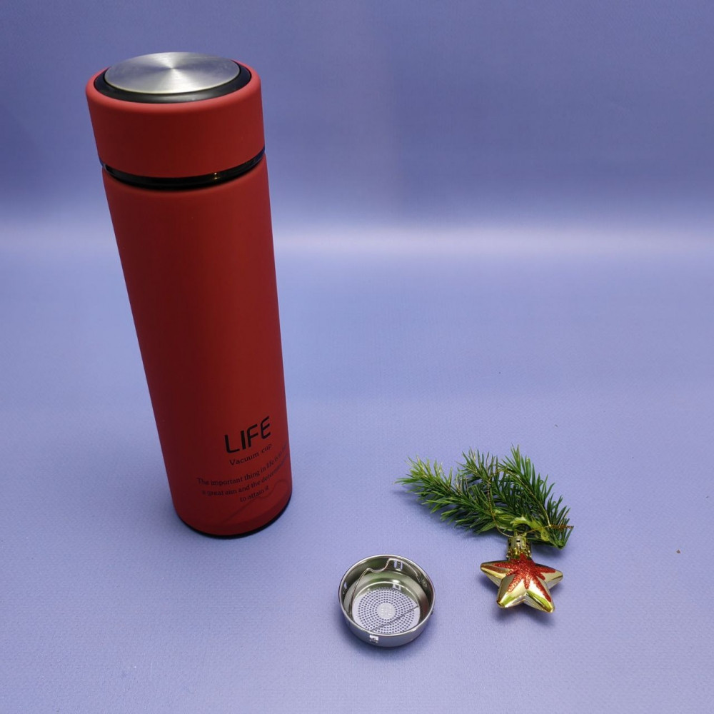 Термос - бутылка Life Vacuum Cup с ситечком / Матовый термос 500 мл. нержавеющая сталь Красный - фото 8 - id-p219627503
