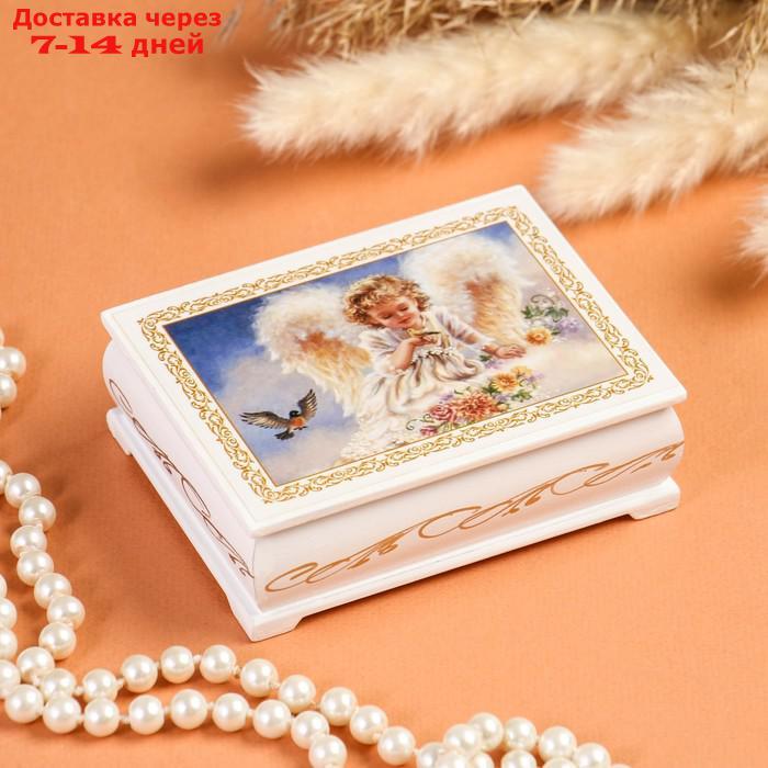 Шкатулка "Ангелок с птичками", белая, 8×10,5 см, лаковая миниатюра - фото 1 - id-p219581219