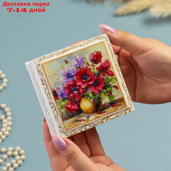 Шкатулка "Букет цветов в вазе", белая, 10×10 см, лаковая миниатюра - фото 3 - id-p219581222