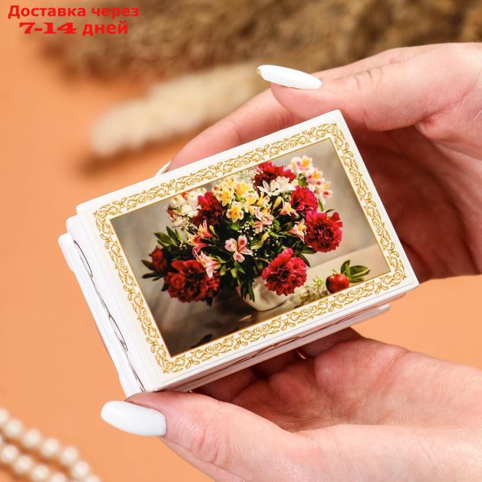 Шкатулка "Букет цветов в вазе", белая, 6×9 см, лаковая миниатюра - фото 3 - id-p219581223