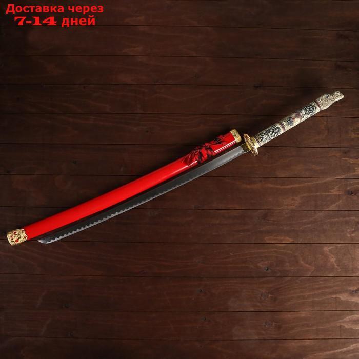 Сувенирное оружие "Катана на подставке", красные ножны, голова дракона на рукоятке, 108 см - фото 2 - id-p219580501