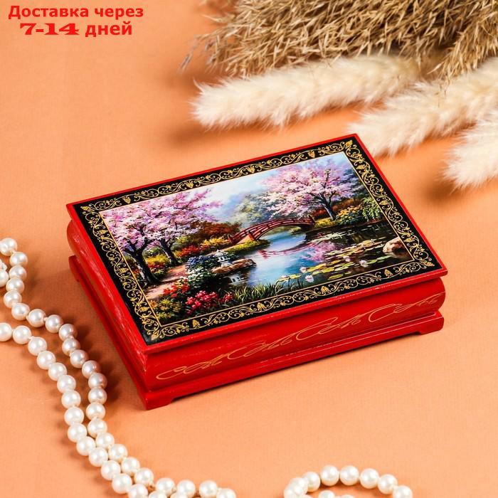 Шкатулка "Цветение сакуры", красная, 10×14 см, лаковая миниатюра - фото 1 - id-p219581435