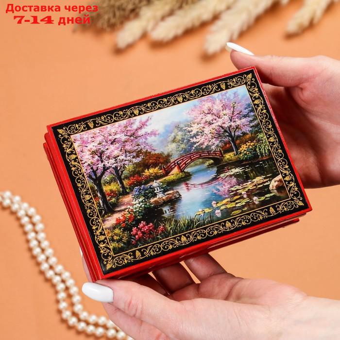 Шкатулка "Цветение сакуры", красная, 10×14 см, лаковая миниатюра - фото 3 - id-p219581435