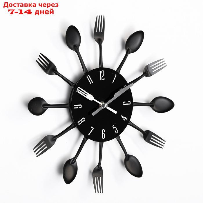 Часы настенные, серия: Кухня, "Столовые приборы", черные d=29 см - фото 2 - id-p219580581