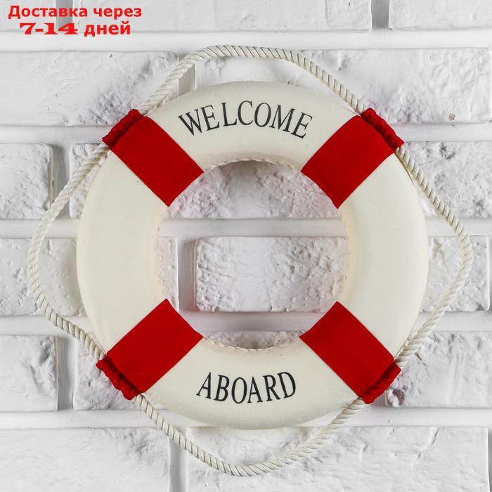 Спасательный круг с бечевкой "welcome abroad", декор - крест, 4*26*26 см, МИКС - фото 1 - id-p219581875