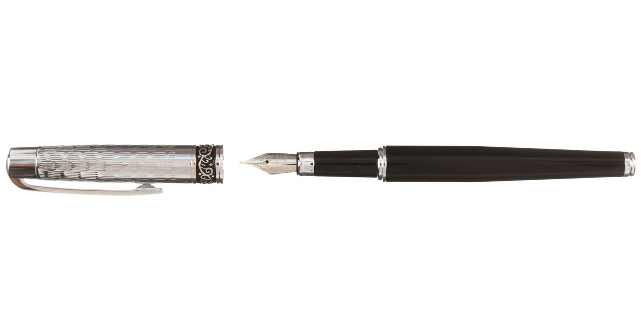 Ручка подарочная перьевая Manzoni Trento корпус серебристо-черный - фото 2 - id-p219589773