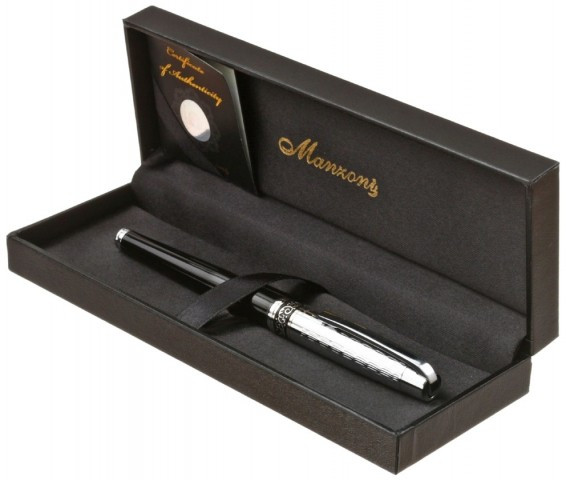 Ручка подарочная перьевая Manzoni Trento корпус серебристо-черный - фото 4 - id-p219589773