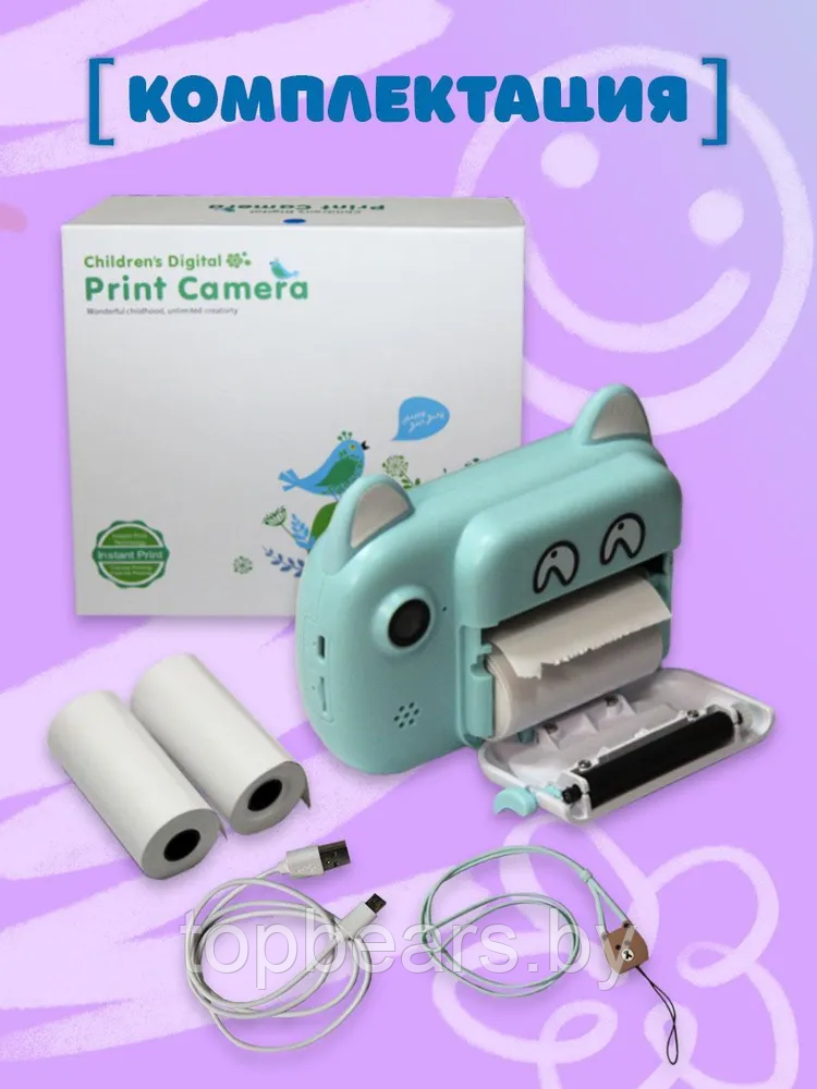 Фотоаппарат моментальной печати Котик / Детская фотокамера с принтером Розовый - фото 2 - id-p219630107