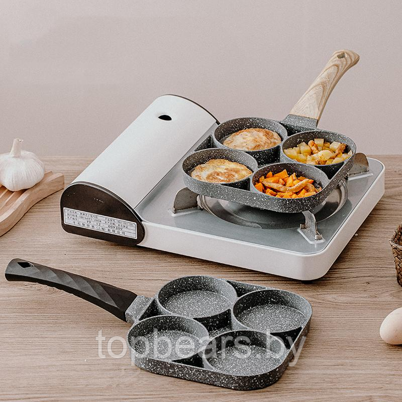 Порционная алюминиевая сковородка с антипригарным покрытием frying pan (4 секции, съемная бакелитовая ручка) - фото 5 - id-p219630115