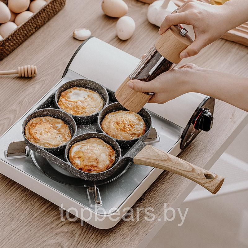 Порционная алюминиевая сковородка с антипригарным покрытием frying pan (4 секции, съемная бакелитовая ручка) - фото 6 - id-p219630115