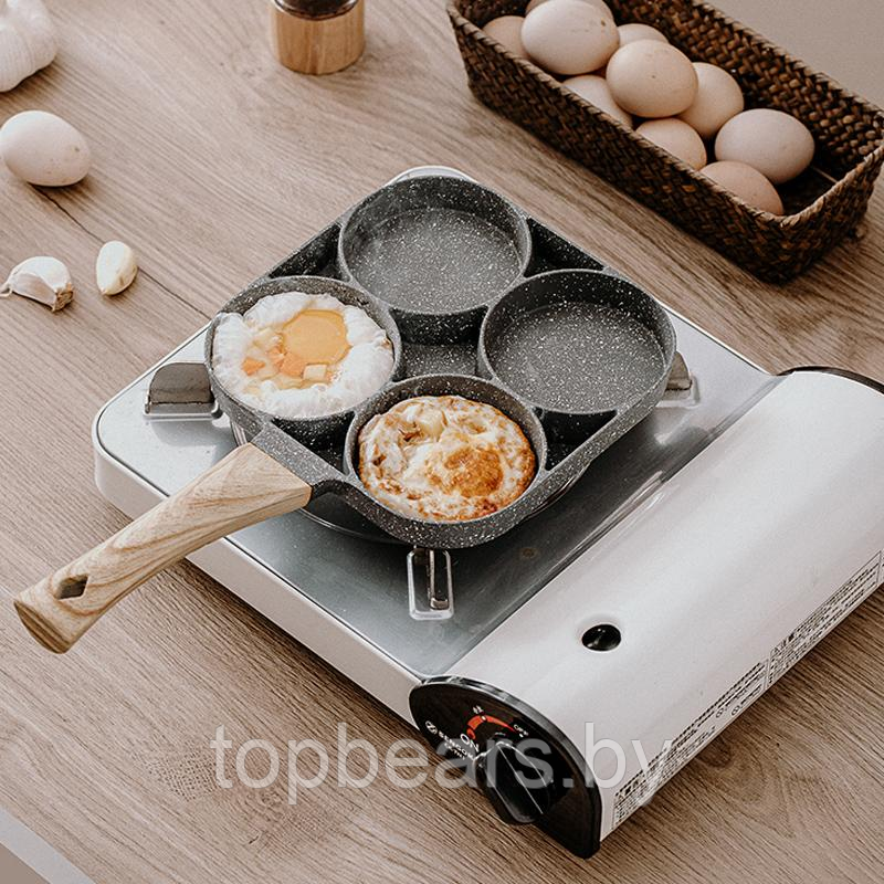 Порционная алюминиевая сковородка с антипригарным покрытием frying pan (4 секции, съемная бакелитовая ручка) - фото 8 - id-p219630115