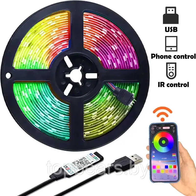 Светодиодная RGB лента с пультом и Bluetooth управлением, 5 м - фото 5 - id-p219630120