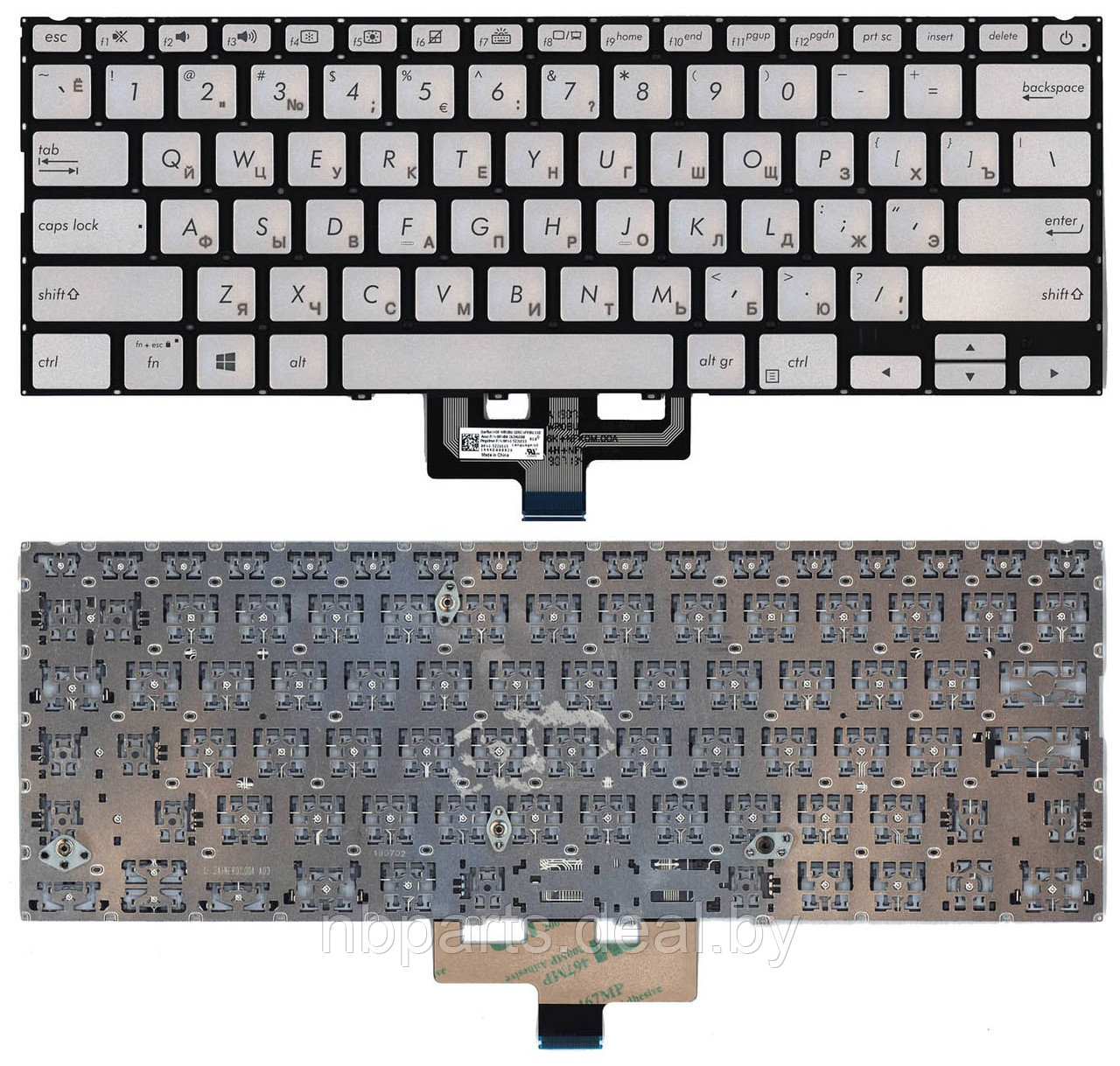 Клавиатура для ноутбука ASUS ZenBook 14 UX433 серебро, с подсветкой, RU - фото 1 - id-p204242621