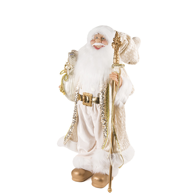Дед Мороз в золотой шубке с подарками и посохом, 30 см (21838-30) - фото 1 - id-p219628874
