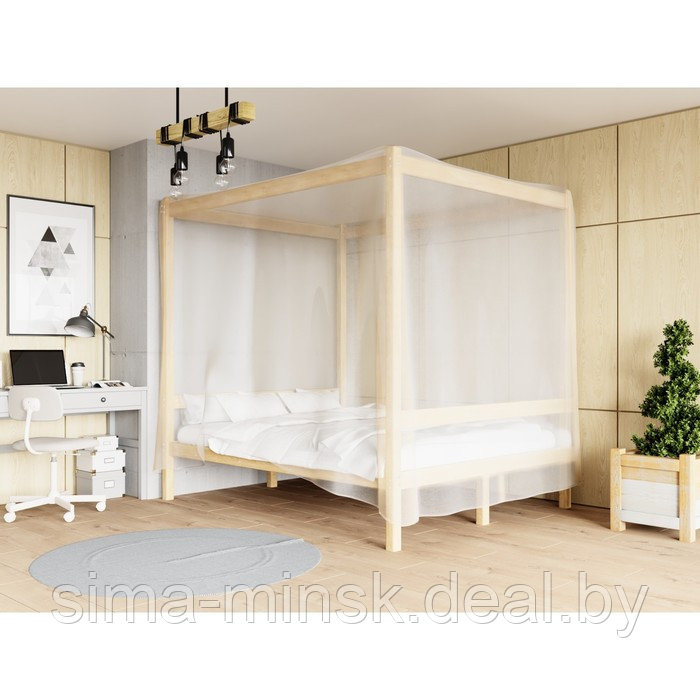 Двуспальная кровать «Лео» с каркасом под балдахин, 160×190 см, массив сосны, без покрытия - фото 3 - id-p219639651