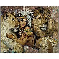 Алмазная мозаика без подрамника"Клеопатра со львами" 50x40 см, 31 цвет F-159