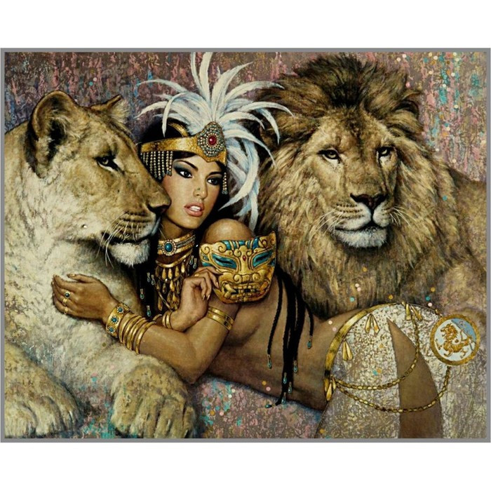 Алмазная мозаика без подрамника"Клеопатра со львами" 50x40 см, 31 цвет F-159 - фото 1 - id-p219641169
