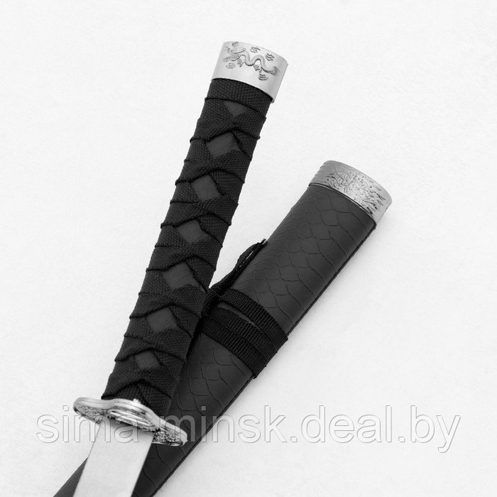 Сувенирное оружие «Катана», без подставки, чёрные ножны под змеиную кожу, матовая 70 см - фото 4 - id-p219639550