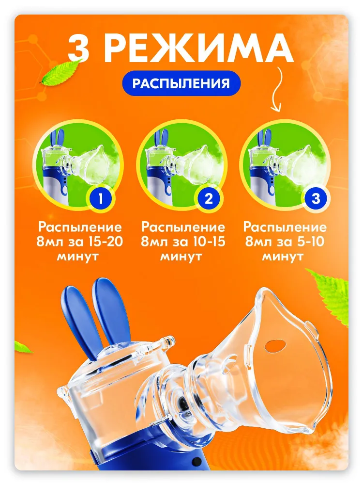 Компактный ультразвуковой ингалятор для детей и взрослых MESH Nebulizer KWL-U101 (3 насадки, 3 режима распылен - фото 3 - id-p219642608