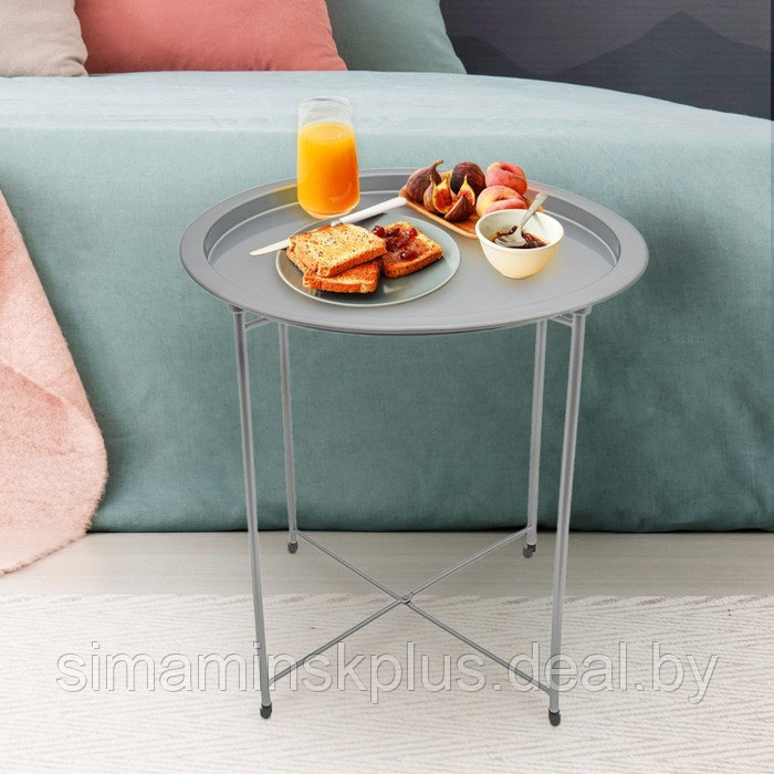 Складной металлический столик-поднос 2 в 1, 470×470×505 мм, цвет серебряный - фото 7 - id-p219643124