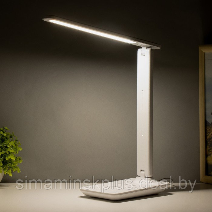 Настольная лампа 8Вт 450лм 3000-6000К к-1,2м подставка для телефона белый - фото 3 - id-p219643214