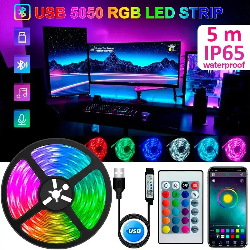 Светодиодная RGB лента с пультом и Bluetooth управлением, 5 м - фото 2 - id-p219645672