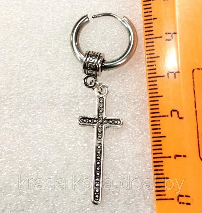 Одна Моносерьга 1.7 Крест кольцо серебристая для пирсинга ушей стальная - фото 1 - id-p219649799