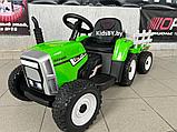 Детский электромобиль RiverToys H444HH (зеленый) трактор с прицепом и пультом, фото 2