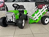Детский электромобиль RiverToys H444HH (зеленый) трактор с прицепом и пультом, фото 5
