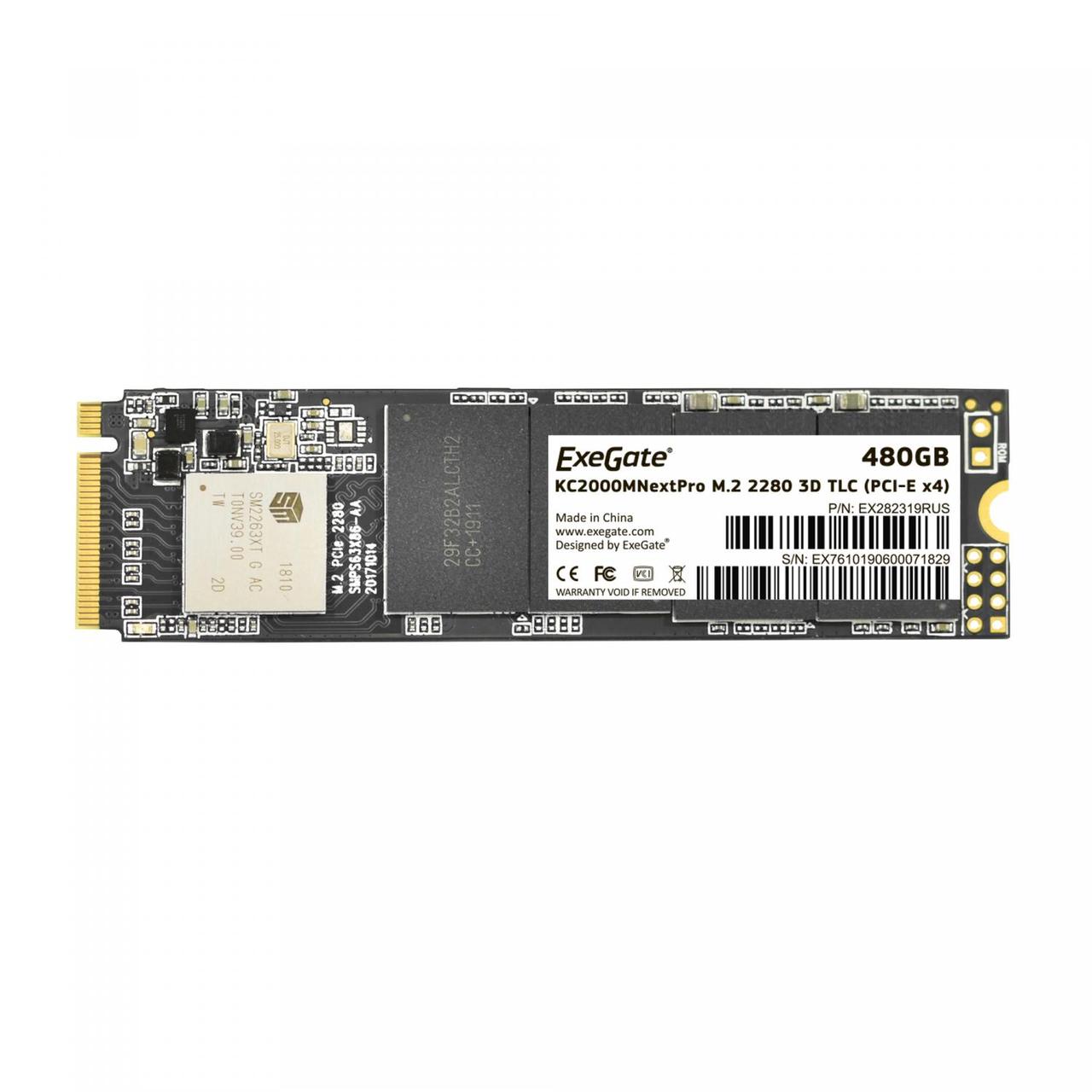 Накопитель SSD M.2 2280 480GB ExeGate EX282319RUS NextPro KC2000TP480 (PCIe Gen3x4, NVMe, 22x80mm, 3D TLC) - фото 1 - id-p219651094