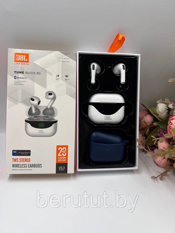 Беспроводные наушники JBL Tune buds 30 с индикатором зарядки копия для iPhone Android - фото 7 - id-p219652479