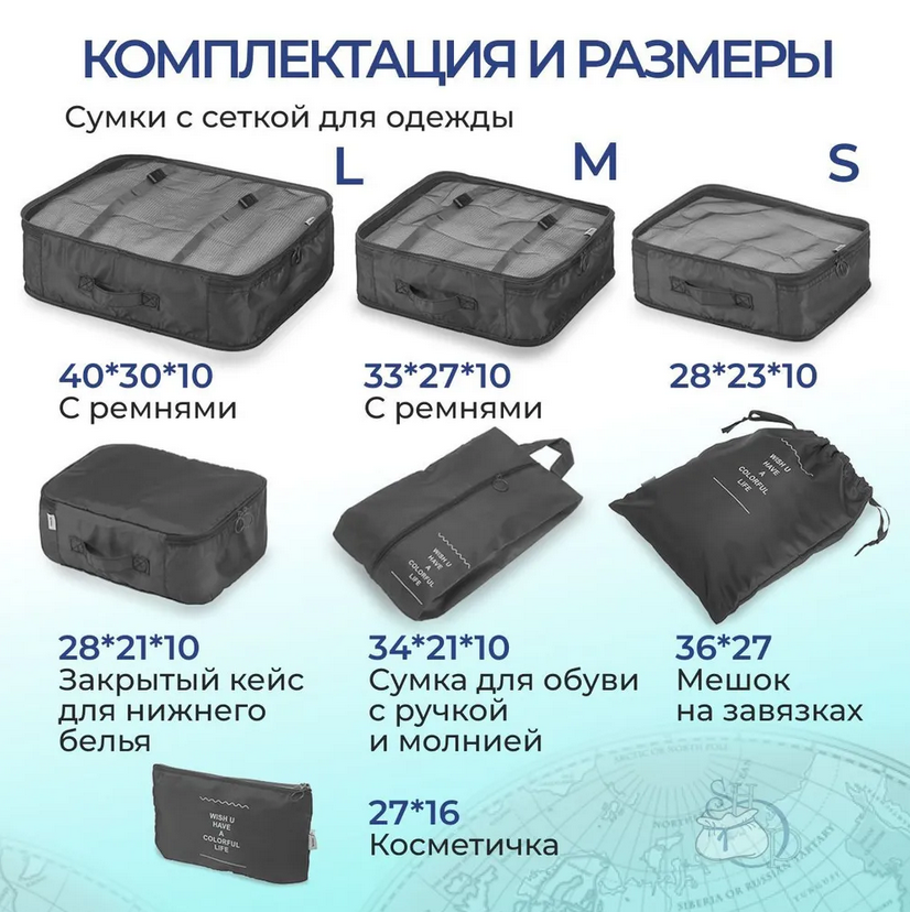 Дорожный набор органайзеров для чемодана Travel Colorful life 7 в 1 (7 органайзеров разных размеров), - фото 5 - id-p219653599