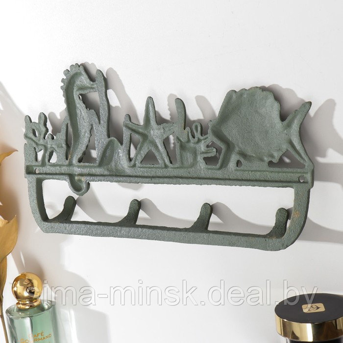Крючки декоративные чугун "Подводный мир" зелёная патина 15х29х3 см - фото 4 - id-p219655941
