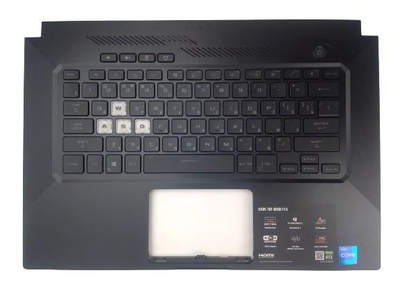 Верхняя часть корпуса (Palmrest) Asus TUF Gaming FX516 с клавиатурой, RGB подсветка, черный, RU - фото 1 - id-p219656054