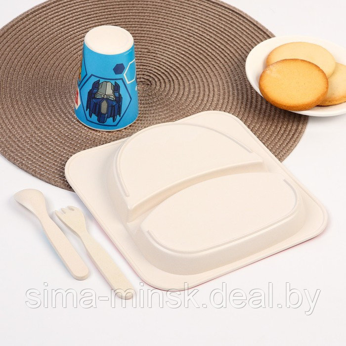 Набор детской бамбуковой посуды, 4 предмета, Трансформеры в пакете - фото 3 - id-p219663959