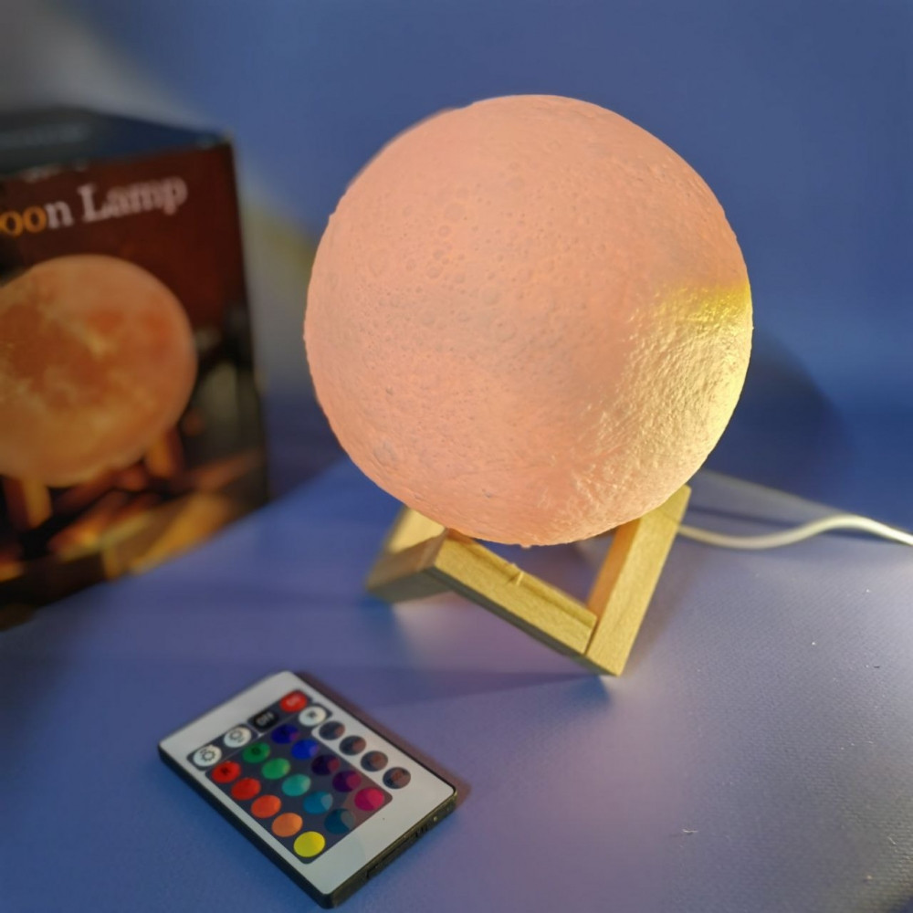 Лампа ночник Луна объемная 3 D Moon Lamp 15см, 7 режимов подсветки, пульт - фото 2 - id-p185037580