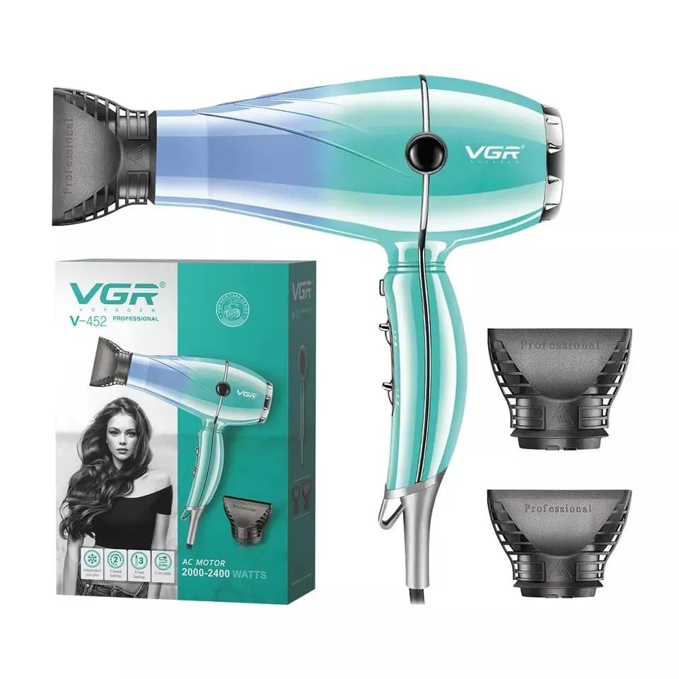 Профессиональный фен для волос VGR V-452 для сушки и укладки волос с 2умя насадками 2400W