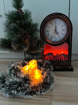 Светодиодный мини-камин декоративный "Старинные часы" с эффектом живого пламени+ подарок