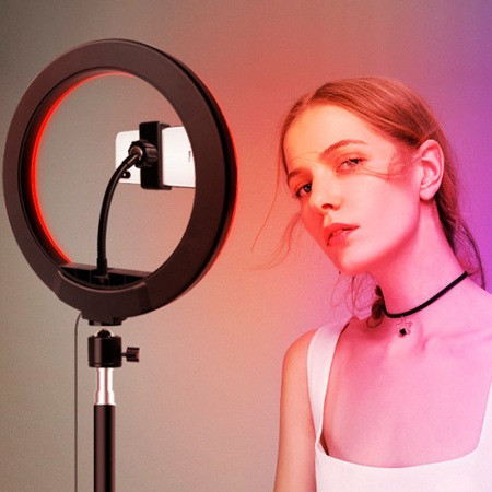 Кольцевая лампа Soft Ring Light MJ-26 RGB 26 см, штатив 2.2м, пульт, крепление для смартфона - фото 3 - id-p219670051