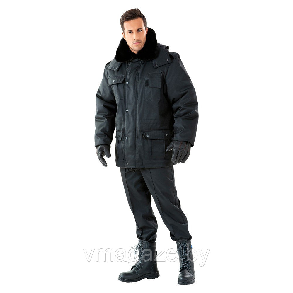 Куртка утепленная зимняя охранника Защита (цвет черный)